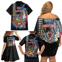 Personalized Japanese Koi Fish Ramen Family Matching Off Shoulder Short Dress and Hawaiian Shirt Aloha Shark Kakau Pattern LT9 - Polynesian Pride