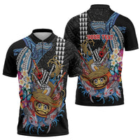 Personalized Japanese Koi Fish Ramen Zipper Polo Shirt Aloha Shark Kakau Pattern