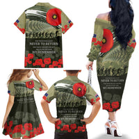 ANZAC Day We Remember Family Matching Off The Shoulder Long Sleeve Dress and Hawaiian Shirt Maori Silver Fern Camouflage Motif LT9 - Polynesian Pride