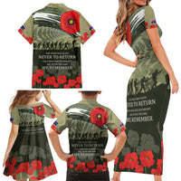 ANZAC Day We Remember Family Matching Short Sleeve Bodycon Dress and Hawaiian Shirt Maori Silver Fern Camouflage Motif LT9 - Polynesian Pride