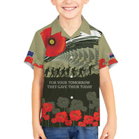 ANZAC Day We Remember Family Matching Summer Maxi Dress and Hawaiian Shirt Maori Silver Fern Camouflage Motif LT9 Son's Shirt Green - Polynesian Pride