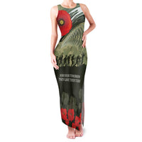 ANZAC Day We Remember Family Matching Tank Maxi Dress and Hawaiian Shirt Maori Silver Fern Camouflage Motif LT9 Mom's Dress Green - Polynesian Pride