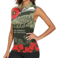 ANZAC Day We Remember Women Sleeveless Polo Shirt Maori Silver Fern Camouflage Motif LT9 - Polynesian Pride