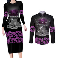 ANZAC Day Remembrance Couples Matching Long Sleeve Bodycon Dress and Long Sleeve Button Shirt Purple Poppy We Will Remember Them LT9 Purple - Polynesian Pride