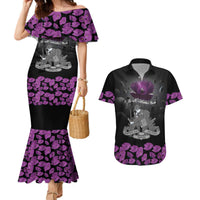 ANZAC Day Remembrance Couples Matching Mermaid Dress and Hawaiian Shirt Purple Poppy We Will Remember Them LT9 Purple - Polynesian Pride