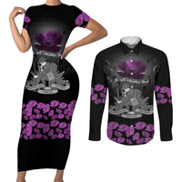 ANZAC Day Remembrance Couples Matching Short Sleeve Bodycon Dress and Long Sleeve Button Shirt Purple Poppy We Will Remember Them LT9 Purple - Polynesian Pride