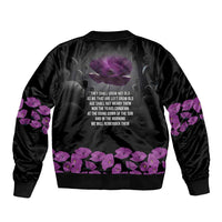ANZAC Day Remembrance Sleeve Zip Bomber Jacket Purple Poppy We Will Remember Them