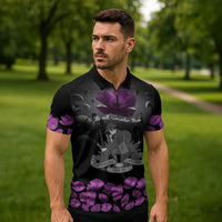 ANZAC Day Remembrance Zipper Polo Shirt Purple Poppy We Will Remember Them