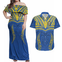 Custom Oceania Football Solomon Kings Couples Matching Off Shoulder Maxi Dress and Hawaiian Shirt Polynesian Tribal Pattern LT9 Blue - Polynesian Pride