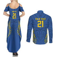 Custom Oceania Football Solomon Kings Couples Matching Summer Maxi Dress and Long Sleeve Button Shirt Polynesian Tribal Pattern LT9 - Polynesian Pride