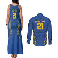 Custom Oceania Football Solomon Kings Couples Matching Tank Maxi Dress and Long Sleeve Button Shirt Polynesian Tribal Pattern LT9 - Polynesian Pride