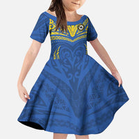Custom Oceania Football Solomon Kings Family Matching Summer Maxi Dress and Hawaiian Shirt Polynesian Tribal Pattern LT9 Daughter's Dress Blue - Polynesian Pride