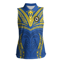 Custom Oceania Football Solomon Kings Women Sleeveless Polo Shirt Polynesian Tribal Pattern LT9 Female Blue - Polynesian Pride