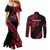 All Black Maori Tribal Tattoo Personalised Couples Matching Mermaid Dress and Long Sleeve Button Shirt Classic Red Polynesian Style LT9 - Polynesian Pride
