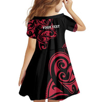 All Black Maori Tribal Tattoo Personalised Family Matching Short Sleeve Bodycon Dress and Hawaiian Shirt Classic Red Polynesian Style LT9 - Polynesian Pride