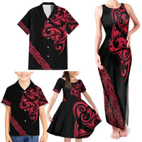 All Black Maori Tribal Tattoo Personalised Family Matching Tank Maxi Dress and Hawaiian Shirt Classic Red Polynesian Style LT9 - Polynesian Pride