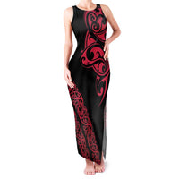 All Black Maori Tribal Tattoo Personalised Family Matching Tank Maxi Dress and Hawaiian Shirt Classic Red Polynesian Style LT9 Mom's Dress Red - Polynesian Pride