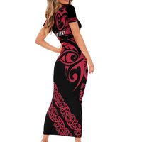 All Black Maori Tribal Tattoo Personalised Short Sleeve Bodycon Dress Classic Red Polynesian Style LT9 - Polynesian Pride