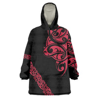 All Black Maori Tribal Tattoo Personalised Wearable Blanket Hoodie Classic Red Polynesian Style LT9 One Size Red - Polynesian Pride