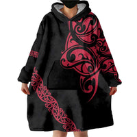 All Black Maori Tribal Tattoo Personalised Wearable Blanket Hoodie Classic Red Polynesian Style LT9 - Polynesian Pride