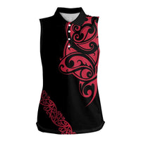 All Black Maori Tribal Tattoo Personalised Women Sleeveless Polo Shirt Classic Red Polynesian Style LT9 Female Red - Polynesian Pride