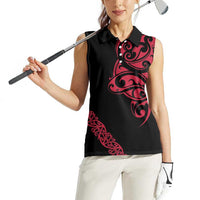 All Black Maori Tribal Tattoo Personalised Women Sleeveless Polo Shirt Classic Red Polynesian Style LT9 - Polynesian Pride