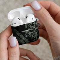 All Black Maori Tribal Tattoo Personalised AirPods Case Moss Green Polynesian Style - Polynesian Pride