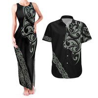 All Black Maori Tribal Tattoo Personalised Couples Matching Tank Maxi Dress and Hawaiian Shirt Moss Green Polynesian Style LT9 Green - Polynesian Pride