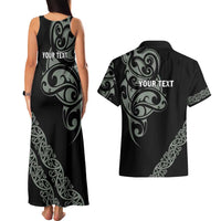 All Black Maori Tribal Tattoo Personalised Couples Matching Tank Maxi Dress and Hawaiian Shirt Moss Green Polynesian Style LT9 - Polynesian Pride