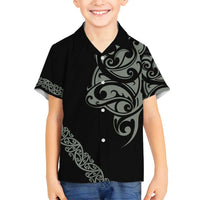 All Black Maori Tribal Tattoo Personalised Family Matching Off Shoulder Short Dress and Hawaiian Shirt Moss Green Polynesian Style LT9 Son's Shirt Green - Polynesian Pride