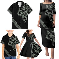 All Black Maori Tribal Tattoo Personalised Family Matching Puletasi and Hawaiian Shirt Moss Green Polynesian Style LT9 - Polynesian Pride