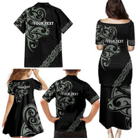 All Black Maori Tribal Tattoo Personalised Family Matching Puletasi and Hawaiian Shirt Moss Green Polynesian Style LT9 - Polynesian Pride