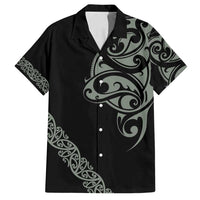 All Black Maori Tribal Tattoo Personalised Family Matching Puletasi and Hawaiian Shirt Moss Green Polynesian Style LT9 Dad's Shirt - Short Sleeve Green - Polynesian Pride