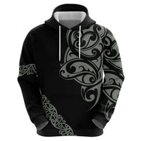 All Black Maori Tribal Tattoo Personalised Hoodie Moss Green Polynesian Style - Polynesian Pride