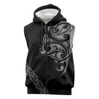 All Black Maori Tribal Tattoo Personalised Sleeveless Zip Hoodie Moss Green Polynesian Style LT9 Green - Polynesian Pride