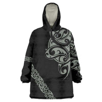 All Black Maori Tribal Tattoo Personalised Wearable Blanket Hoodie Moss Green Polynesian Style LT9 One Size Green - Polynesian Pride