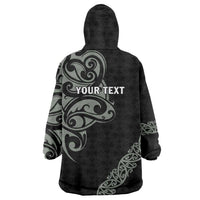 All Black Maori Tribal Tattoo Personalised Wearable Blanket Hoodie Moss Green Polynesian Style LT9 - Polynesian Pride