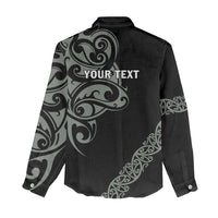 All Black Maori Tribal Tattoo Personalised Women Casual Shirt Moss Green Polynesian Style LT9 - Polynesian Pride