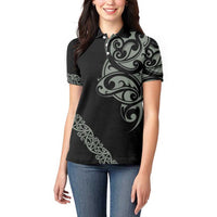 All Black Maori Tribal Tattoo Personalised Women Polo Shirt Moss Green Polynesian Style LT9 - Polynesian Pride