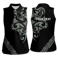 All Black Maori Tribal Tattoo Personalised Women Sleeveless Polo Shirt Moss Green Polynesian Style LT9 - Polynesian Pride