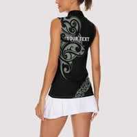All Black Maori Tribal Tattoo Personalised Women Sleeveless Polo Shirt Moss Green Polynesian Style LT9 - Polynesian Pride