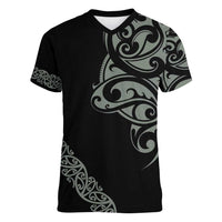 All Black Maori Tribal Tattoo Personalised Women V-Neck T-Shirt Moss Green Polynesian Style LT9 Female Green - Polynesian Pride