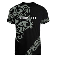 All Black Maori Tribal Tattoo Personalised Women V-Neck T-Shirt Moss Green Polynesian Style LT9 - Polynesian Pride