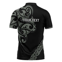 All Black Maori Tribal Tattoo Personalised Zipper Polo Shirt Moss Green Polynesian Style LT9 - Polynesian Pride