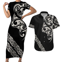 All Black Maori Tribal Tattoo Personalised Couples Matching Short Sleeve Bodycon Dress and Hawaiian Shirt Stone Gray Polynesian Style LT9 Gray - Polynesian Pride