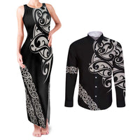 All Black Maori Tribal Tattoo Personalised Couples Matching Tank Maxi Dress and Long Sleeve Button Shirt Stone Gray Polynesian Style LT9 Gray - Polynesian Pride