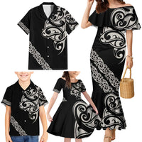 All Black Maori Tribal Tattoo Personalised Family Matching Mermaid Dress and Hawaiian Shirt Stone Gray Polynesian Style LT9 - Polynesian Pride
