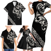 All Black Maori Tribal Tattoo Personalised Family Matching Short Sleeve Bodycon Dress and Hawaiian Shirt Stone Gray Polynesian Style LT9 - Polynesian Pride