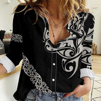 All Black Maori Tribal Tattoo Personalised Women Casual Shirt Stone Gray Polynesian Style LT9 Female Gray - Polynesian Pride