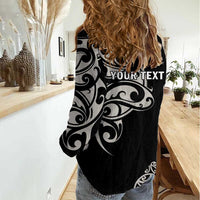 All Black Maori Tribal Tattoo Personalised Women Casual Shirt Stone Gray Polynesian Style LT9 - Polynesian Pride